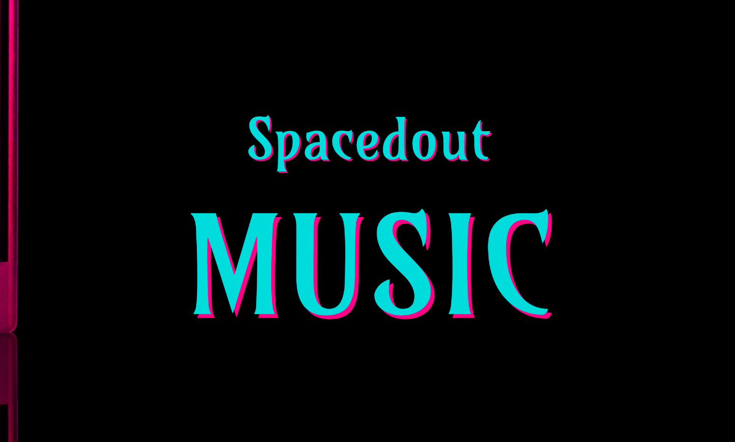 Spacedout Music logo in stylized blue and pink font on a black background.